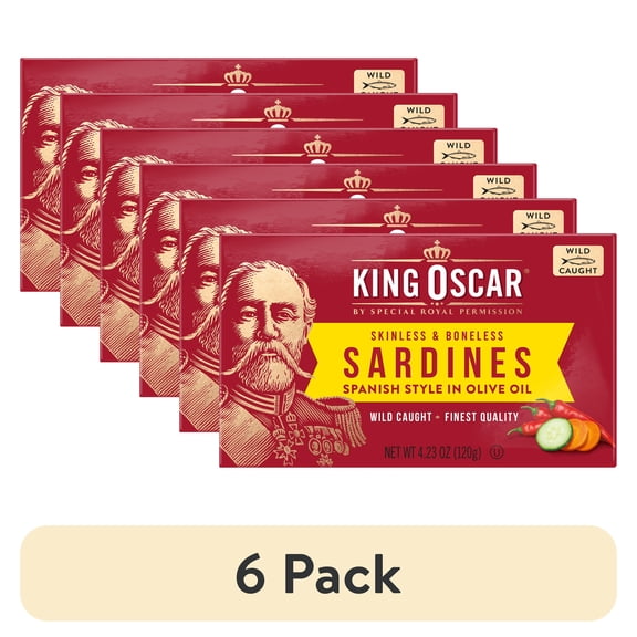 (6 pack) King Oscar Wild Caught Skinless & Boneless Sardines in Olive Oil, Spanish Style 4.23 oz