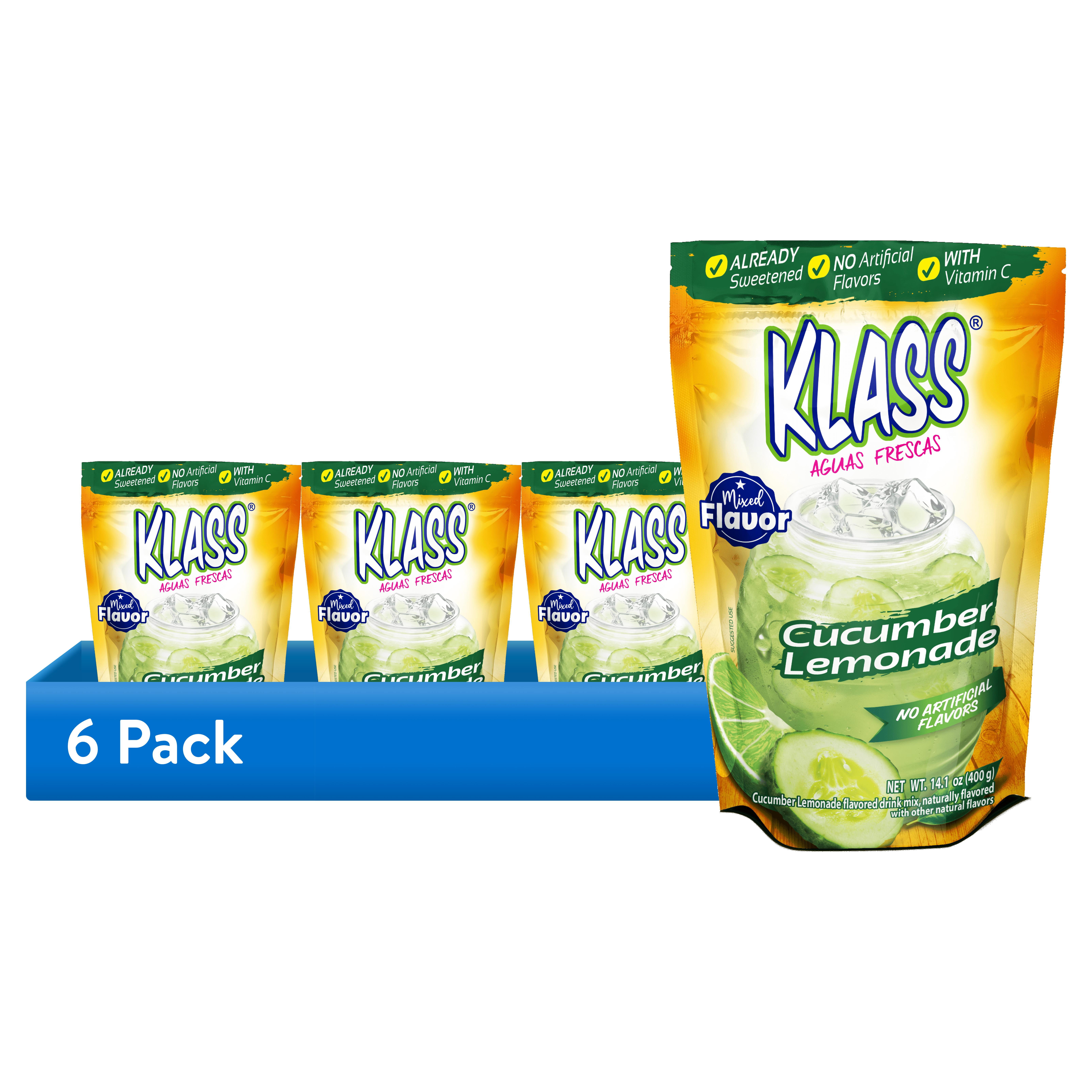 (6 pack) Klass Aguas Frescas Cucumber Limeade, with Vitamin C, Multiserve, Powdered Drink Mix, 14.1oz