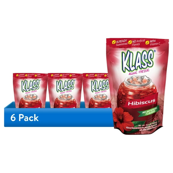 (6 pack) Klass Aguas Frescas Hibiscus, with Vitamin C, Multiserve, Powdered Drink Mix, 14.1oz