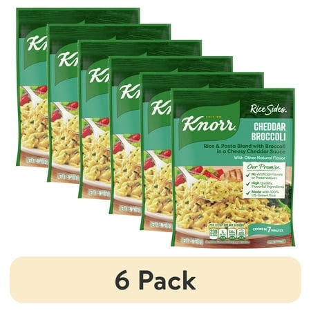 (6 pack) Knorr No Artificial Flavors Cheddar Broccoli Parboiled Instant Rice, 5.7 oz Regular Pouch