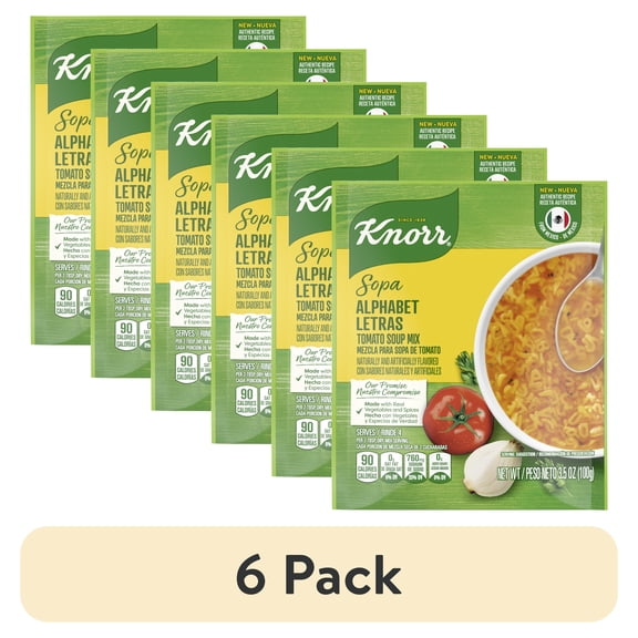 (6 pack) Knorr Sopa Tomato Alphabet Pasta Soup Mix, 3.5 oz