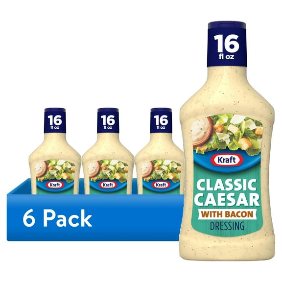 (6 pack) Kraft Caesar with Bacon Dressing, 16 fl oz Bottle