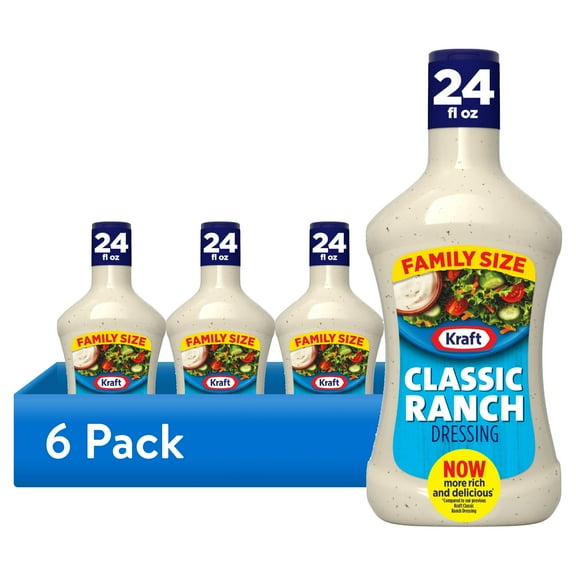 (6 pack) Kraft Classic Ranch Dressing Family Size, 24 fl oz Bottle