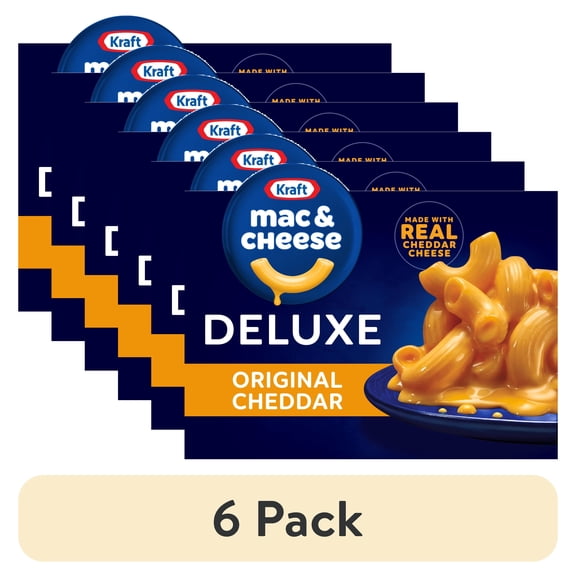 (6 pack) Kraft Deluxe Mac and Cheese, 1 Box, for Easy Dinner or Dinner Sides, Original Cheddar Cheese Flavor, No Artificial Dyes or Flavors, 14 oz