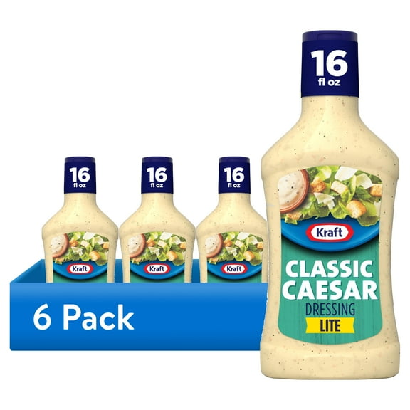 (6 pack) Kraft Lite Classic Caesar Dressing, 16 fl oz Bottle