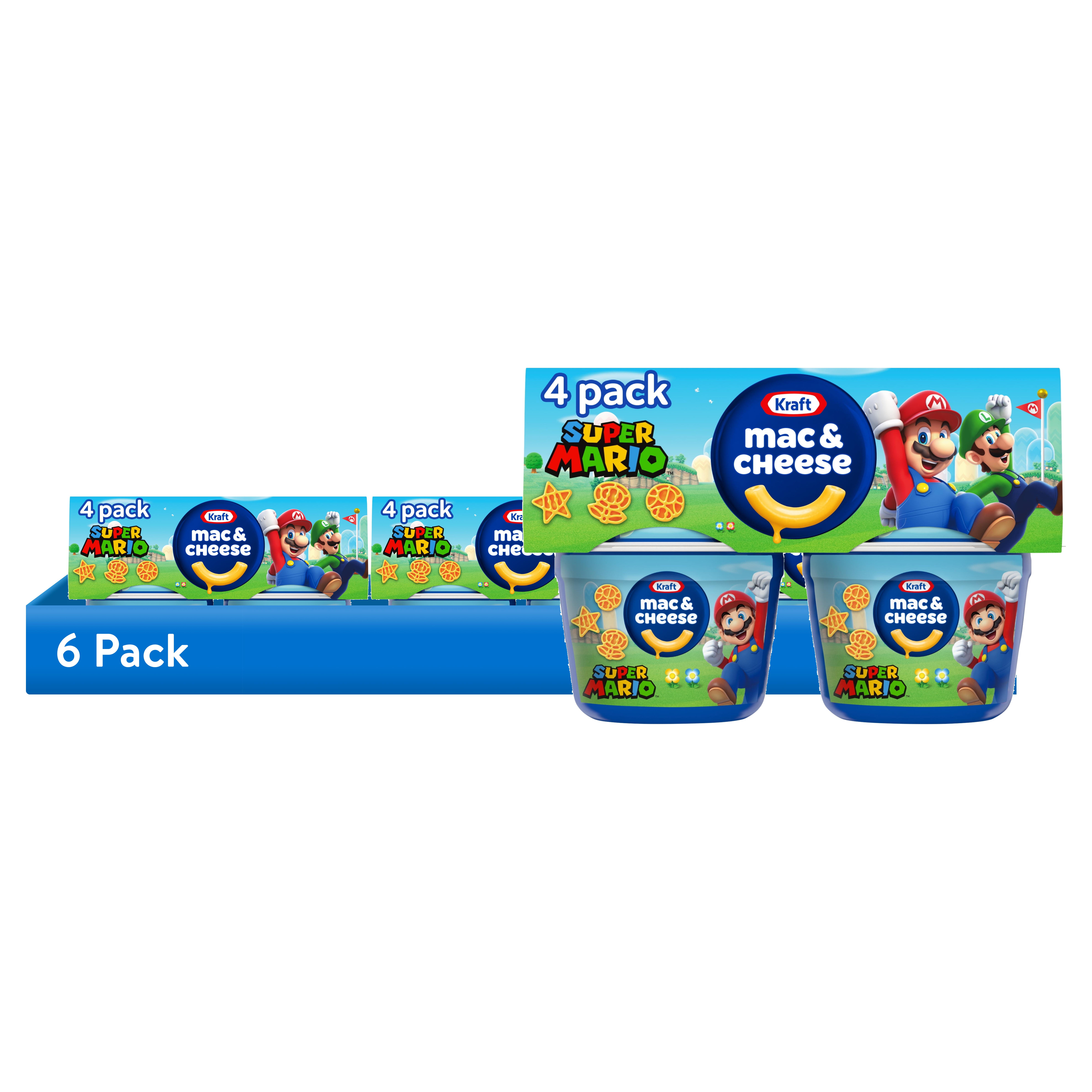(6 pack) Kraft Mac & Cheese Microwavable Dinner with Super Mario Power-Up Pasta Shapes, 4 1.9 oz Cups