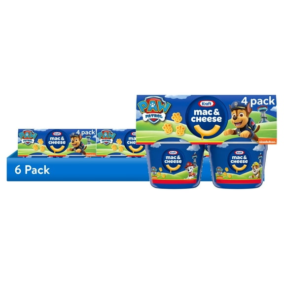 (6 pack) Kraft Nickelodeon Paw Patrol Mac and Cheese, 4 Cups, for Easy Dinner or Dinner Sides, Original Flavor, No Artificial Flavors, Preservatives or Dyes, 1.9 oz