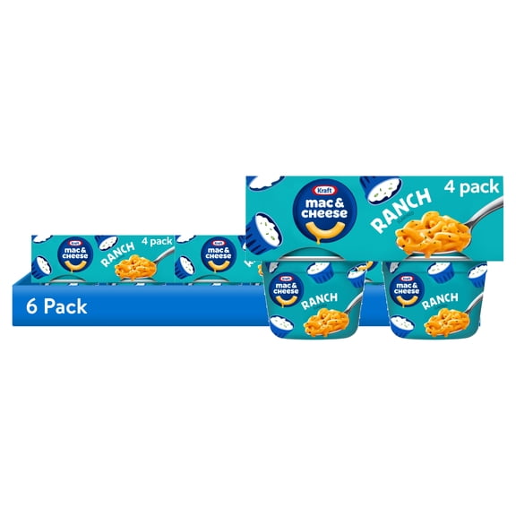 (6 pack) Kraft Mac and Cheese, 4 Cups, for Easy Dinner or Dinner Sides, Ranch Flavored, No Artificial Flavors, Preservatives or Dyes, 2.05 oz
