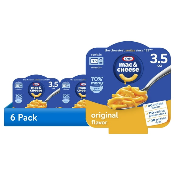 (6 pack) Kraft Mac and Cheese, 1 Big Bowl, for Easy Dinner or Dinner Sides, Original Flavor, No Artificial Flavors, Preservatives or Dyes, 3.5 oz