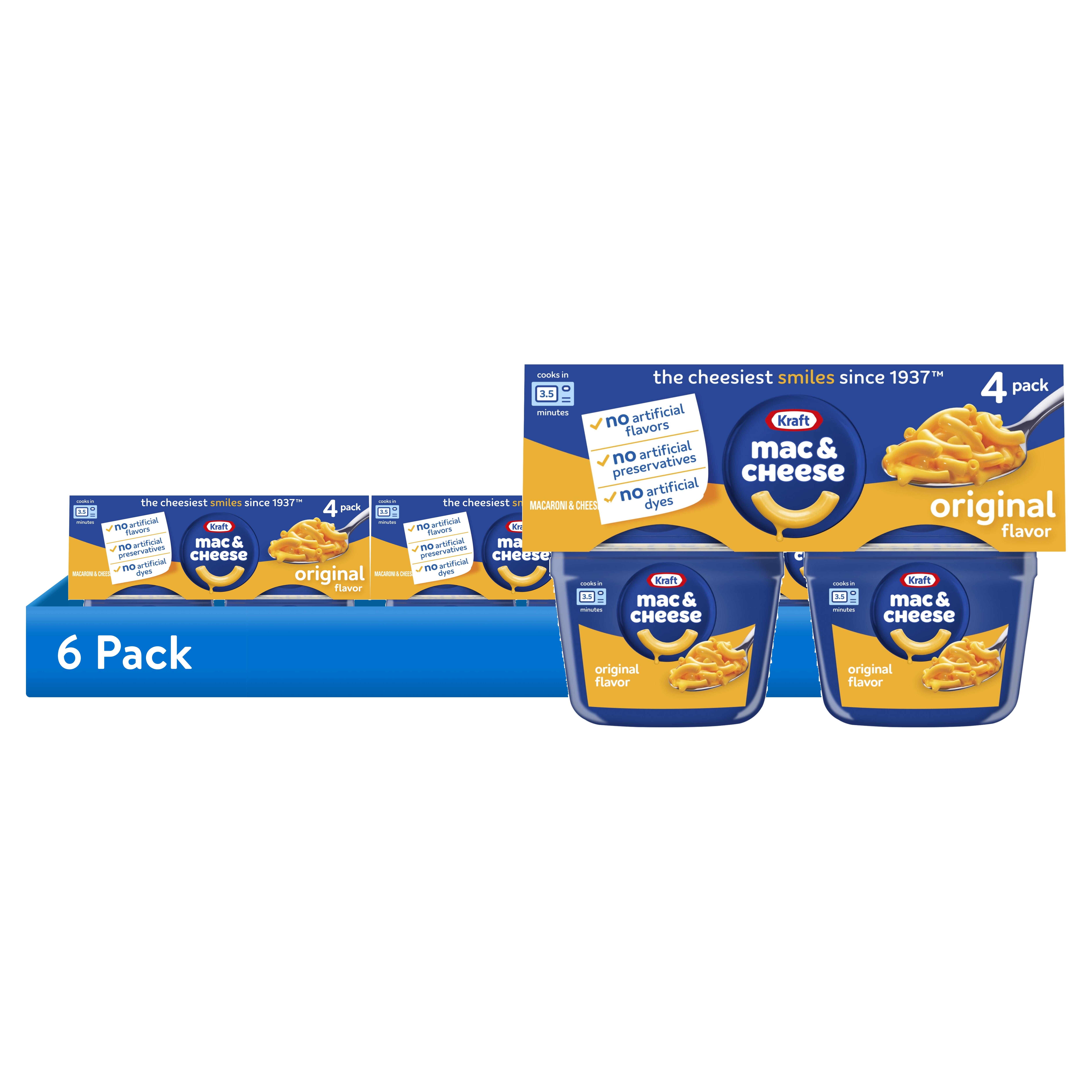 (6 pack) Kraft Mac and Cheese, 4 Cups, for Easy Dinner or Dinner Sides, Original Flavor, No Artificial Flavors, Preservatives or Dyes, 2.05 oz