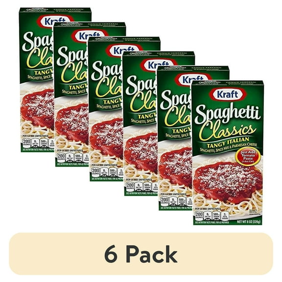 (6 pack) Kraft Spaghetti Classics Tangy Italian Spaghetti, Spices, & Parmesean Cheese Meal Mix, 8 oz Box