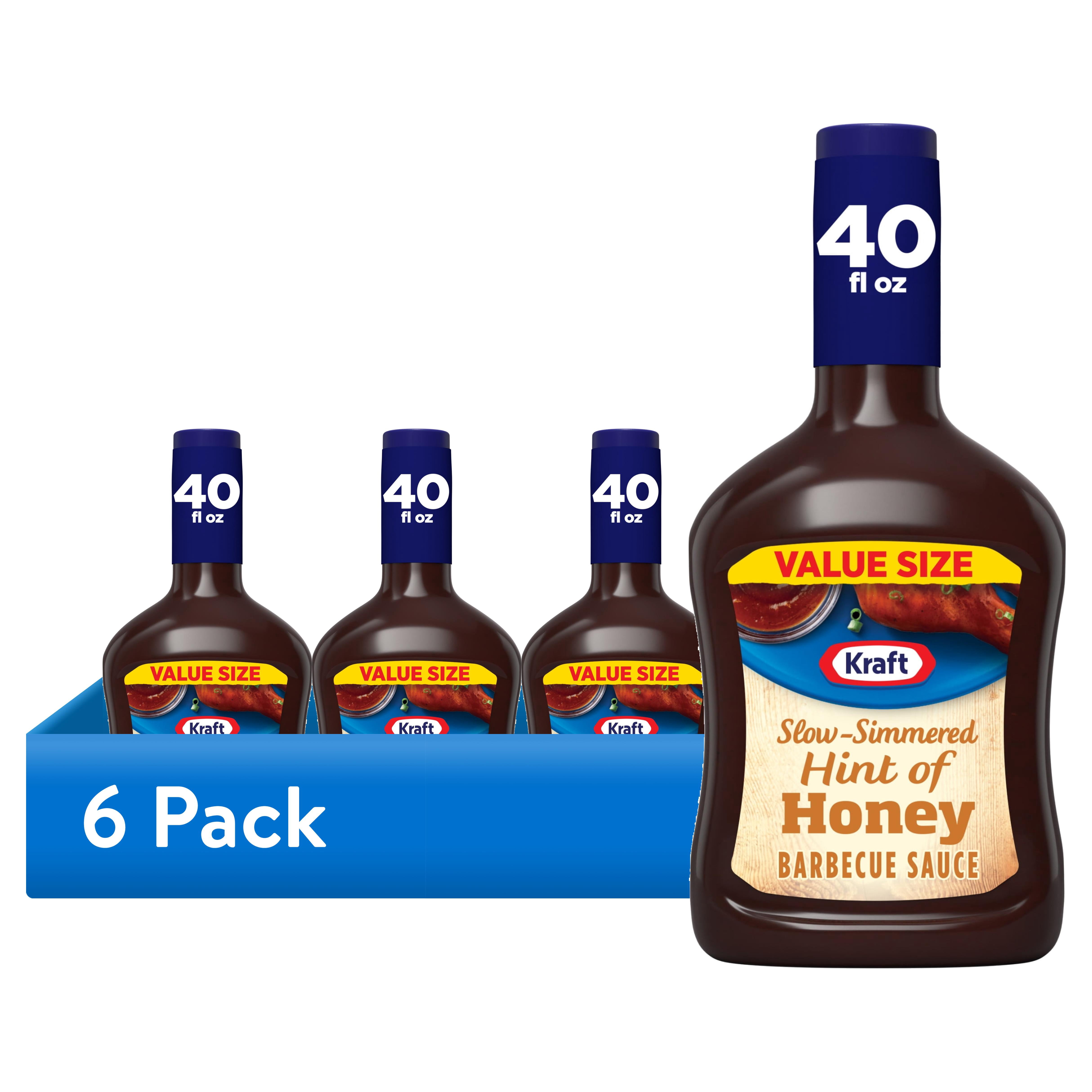 (6 pack) Kraft Hint of Honey Slow-Simmered Barbecue Sauce Value Size, 40 oz Bottle