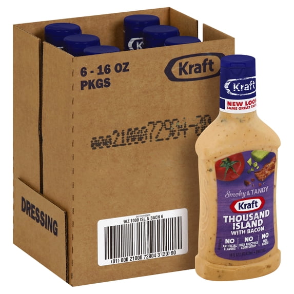 (6 pack) Kraft Thousand Island Dressing with Bacon, 16 fl oz Bottle