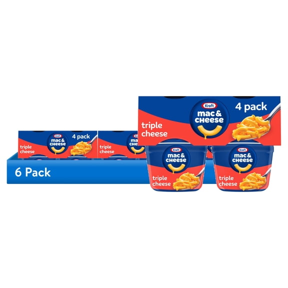 (6 pack) Kraft Mac and Cheese, 4 Cups, for Easy Dinner or Dinner Sides, Triple Cheese, No Artificial Flavors, Preservatives or Dyes, 2.05 oz