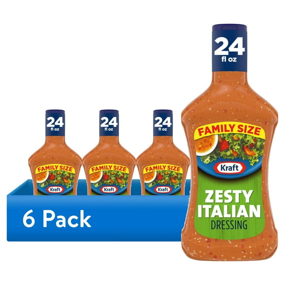(6 pack) Kraft Zesty Italian Dressing Family Size, 24 fl oz Bottle