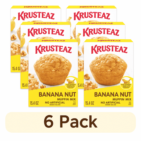 (6 pack) Krusteaz Banana Nut Muffin Mix, Banana Nut Muffins Made With Real Bananas and Real Walnuts, 15.4 oz Box
