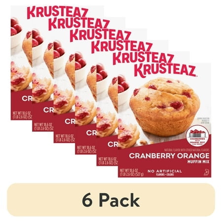 (6 pack) Krusteaz Cranberry Orange Muffin Mix, Cranberry Orange Muffins Made With Real Cranberries and Orange Zest, 18.6 oz Box