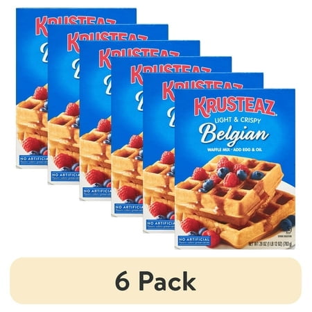 (6 pack) Krusteaz Light and Crispy Belgian Waffle Mix, Krusteaz Waffle Mix, 28 oz Box