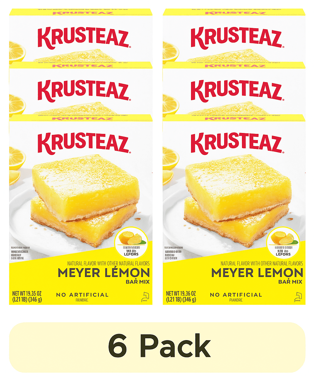 (6 pack) Krusteaz Meyer Lemon Bar Mix, Lemon Bar Baking Mix, Made With Real Lemons, 19.35 oz Box