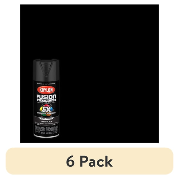(6 pack) Krylon Fusion All-In-One, Satin, Black, 12 oz
