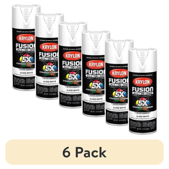 (6 pack) Krylon K02727007 Krylon Fusion All-In-One White Gloss 12 oz Spray Paint, Multi-Surface, (1 Piece, 1 Pack)