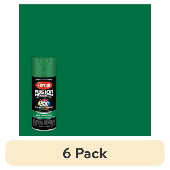 (6 pack) Krylon K02751007 Krylon Fusion All-In-One Spring Grass Satin 12 oz. Spray Paint, Multi-Surface, (1 Piece, 1 Pack)