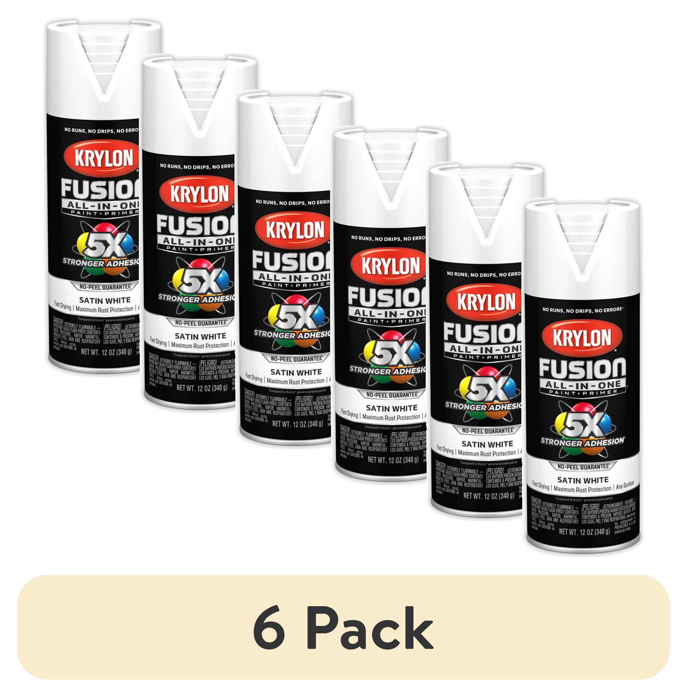 (6 pack) Krylon K02753007 Krylon Fusion All-In-One White Satin 12 oz Spray Paint, Multi-Surface, (1 Piece, 1 Pack)