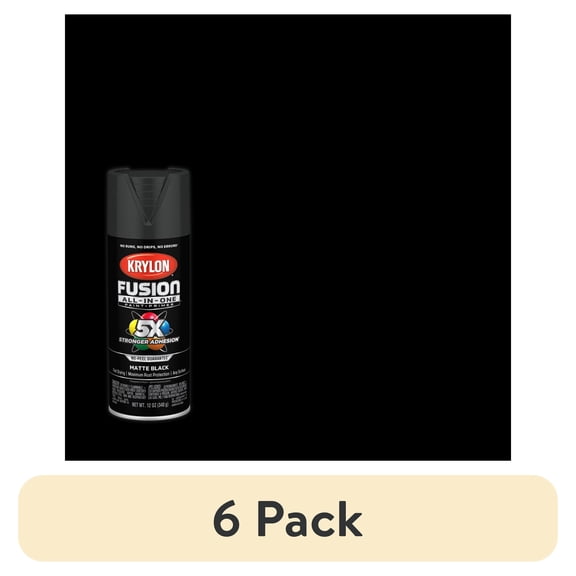 (6 pack) Krylon K02754007 Krylon Fusion All-In-One Black Matte 12 oz Spray Paint, Multi-Surface, (1 Piece, 1 Pack)