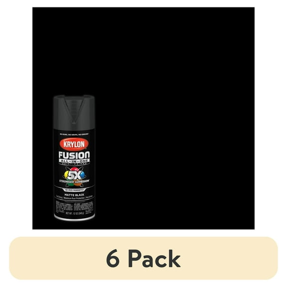 (6 pack) Krylon K02754007 Krylon Fusion All-In-One Black Matte 12 oz Spray Paint, Multi-Surface, (1 Piece, 1 Pack)