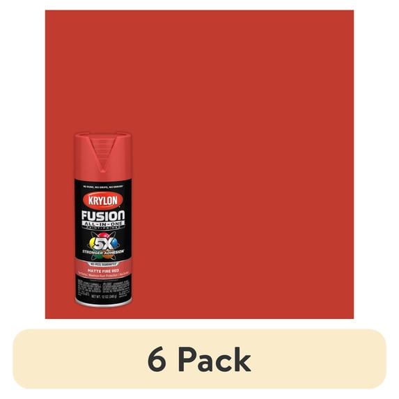 (6 pack) Krylon Fusion All-In-One Spray Paint, Matte, Fire Red, 12 oz.