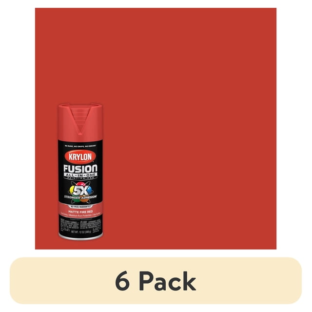 (6 pack) Krylon Fusion All-In-One Spray Paint, Matte, Fire Red, 12 oz.