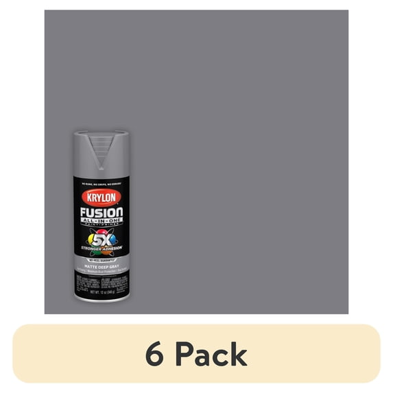 (6 pack) Krylon K02914007 Krylon Fusion All-In-One Deep Gray Matte 12 oz. Spray Paint, Multi-Surface, (1 Piece, 1 Pack)