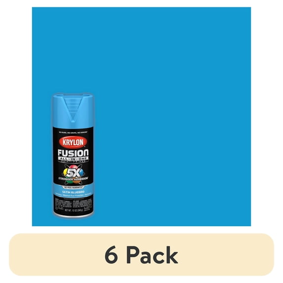 (6 pack) Krylon K02941007 Krylon Fusion All-In-One Bluebird Satin 12 oz. Spray Paint, Multi-Surface, (1 Piece, 1 Pack)