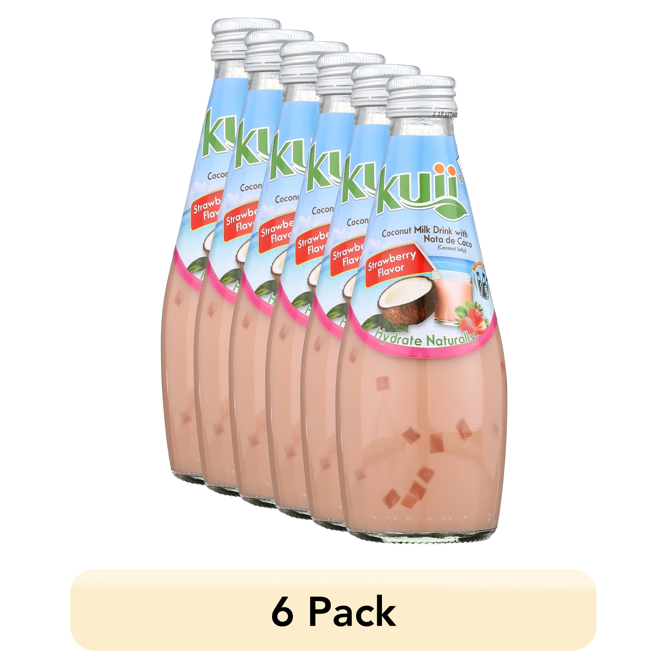 (6 pack) Kuii Drinks Coconut Milk with Nata de Coco, Strawberry, 290mL