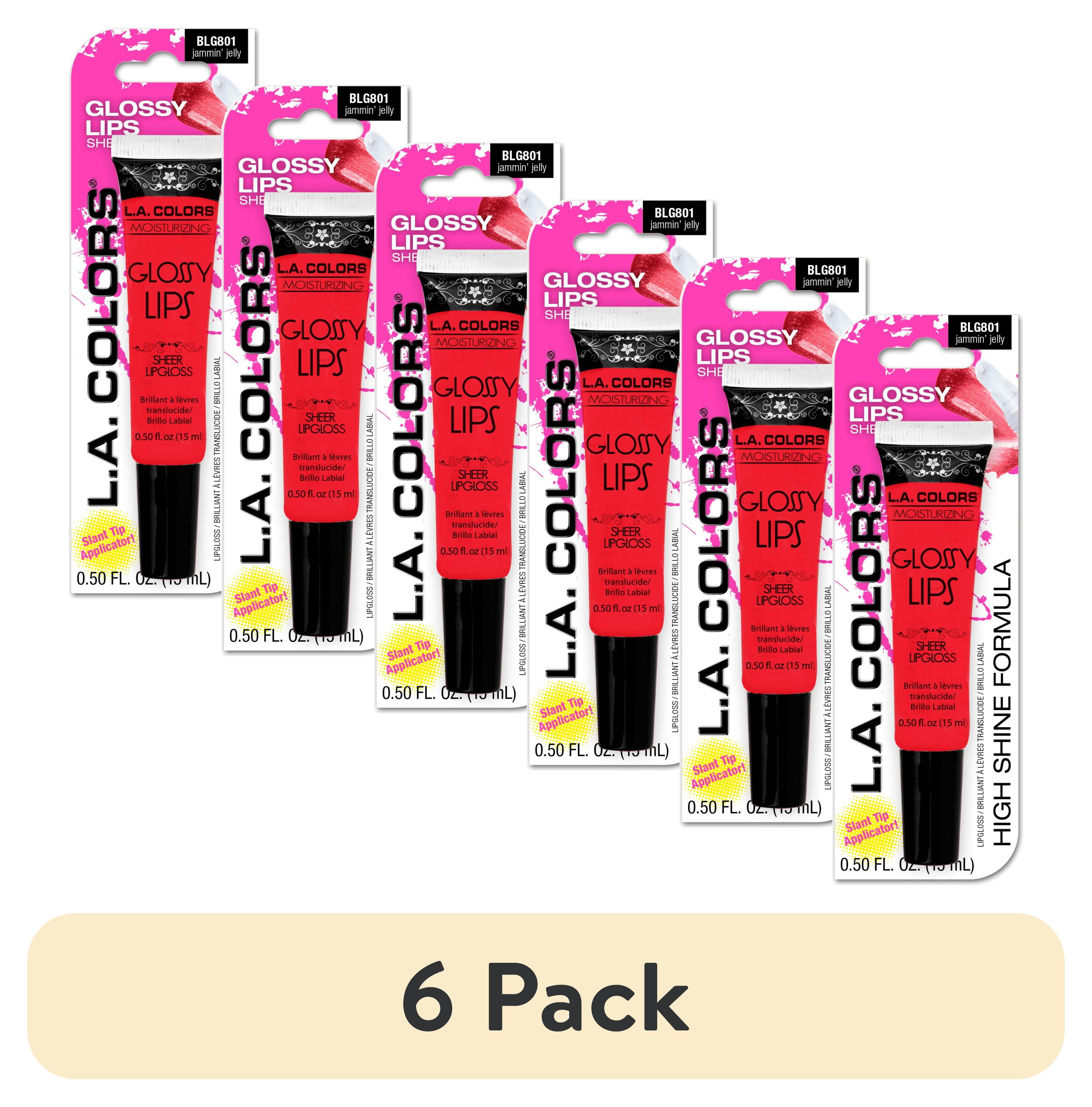 (6 pack) L.A. COLORS Glossy Lips, Moisturizing Sheer Tube Lip Gloss, Jammin' Jelly, 0.14 fl oz