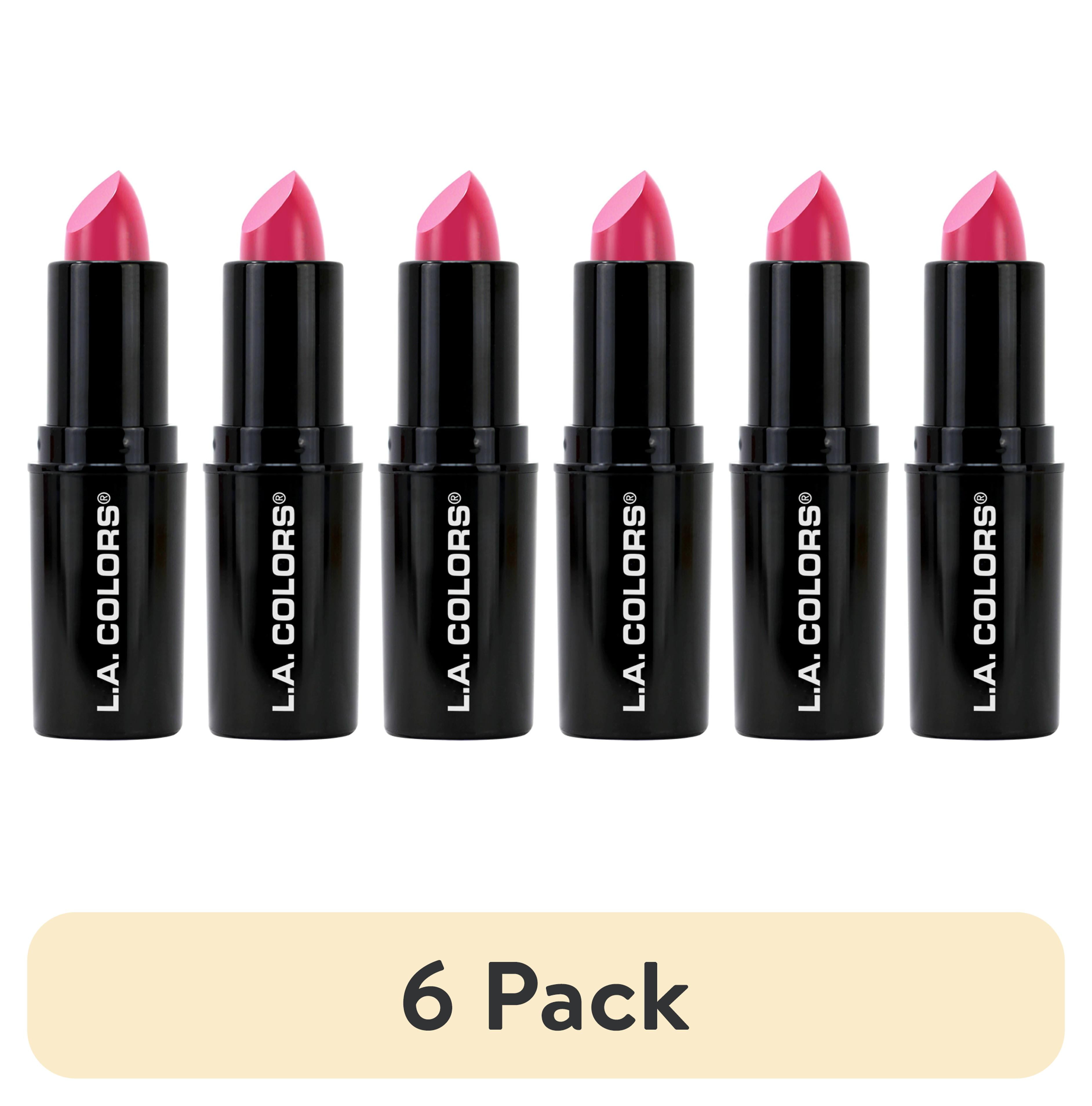 (6 pack) L.A. COLORS Long-Wearing Satin Finish Velvet Pout Chaser Lipstick, Attention, 0.13 oz