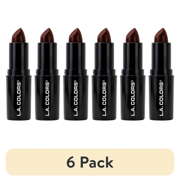 (6 pack) L.A. COLORS Long-Wearing Satin Finish Velvet Pout Chaser Lipstick, Rum Rasin, 0.13 oz