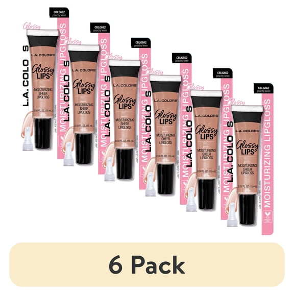 (6 pack) L.A. COLORS Glossy Lips, Moisturizing Sheer Lip Gloss, Peachy Keen, 0.14 fl oz