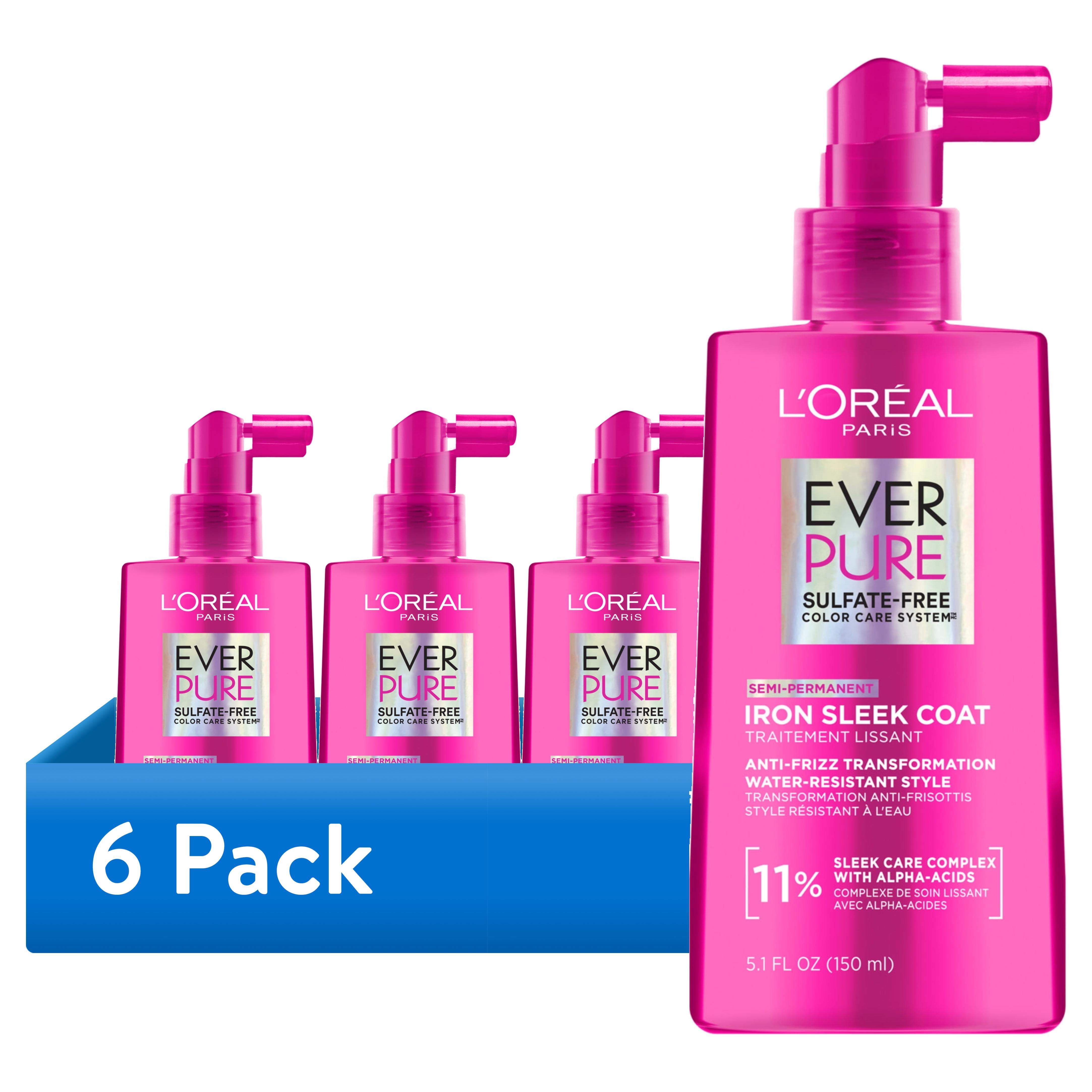 (6 pack) L’Oréal Paris EverPure Sulfate-Free Anti-Frizz Smoothing Iron Sleek Coat Hair Treatment, 5.1 fl oz