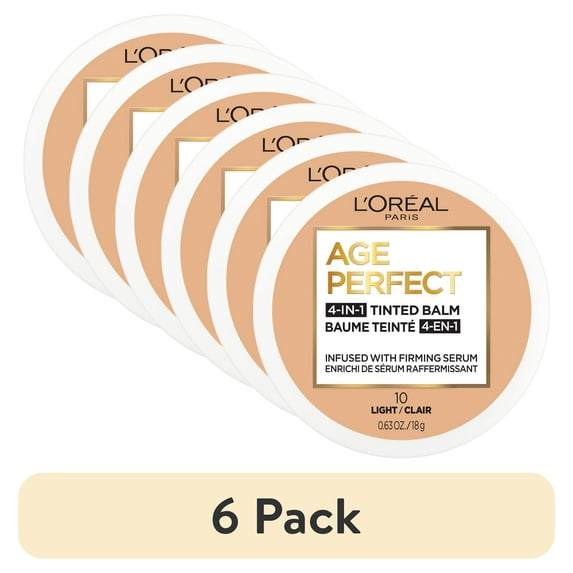 (6 pack) L'Oreal Paris Age Perfect 4-in-1 Tinted Face Balm Foundation, Light 10, 0.609 fl. oz.
