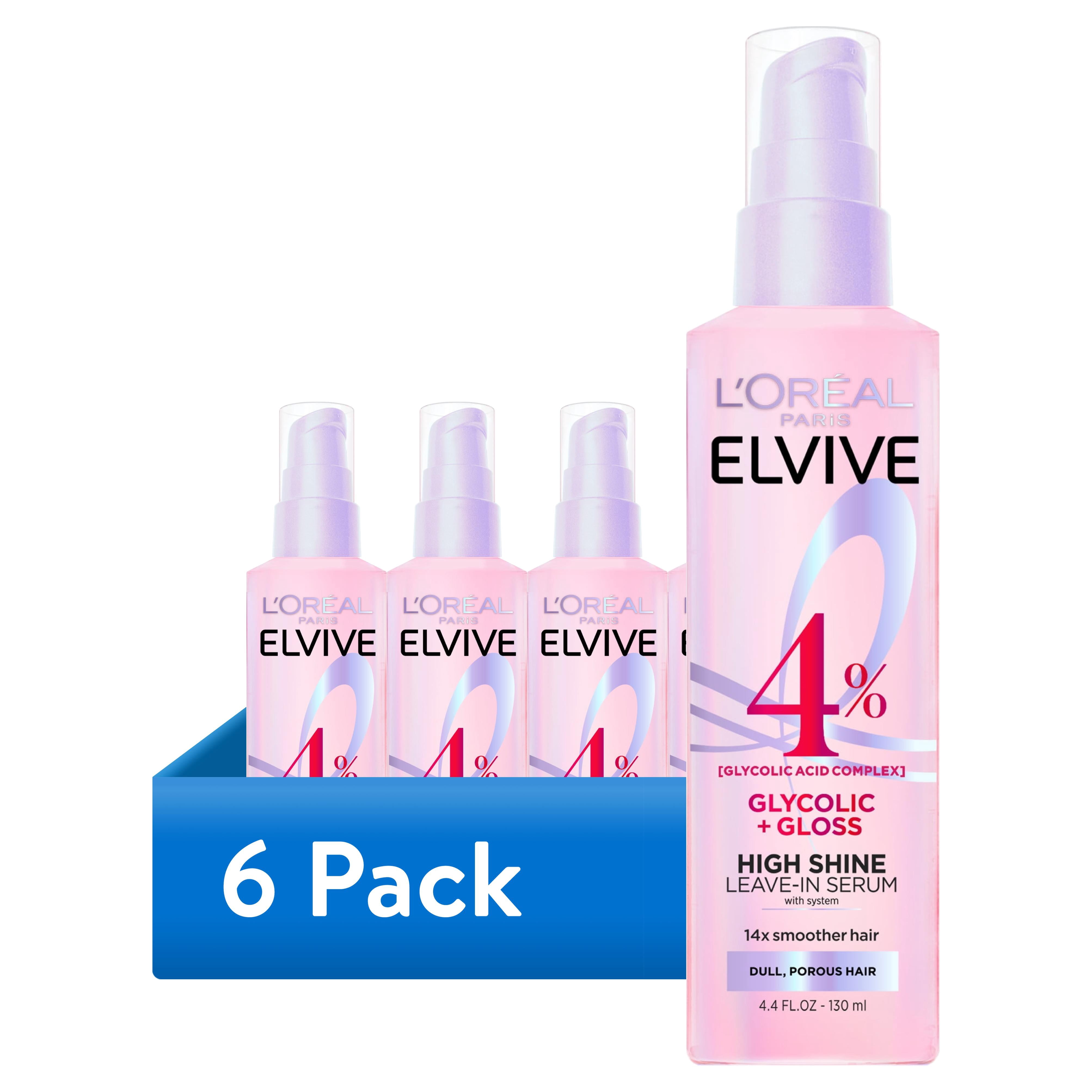 (6 pack) L'Oreal Paris Elvive Glycolic Gloss Shine Enhancing Serum, 4.4 fl oz