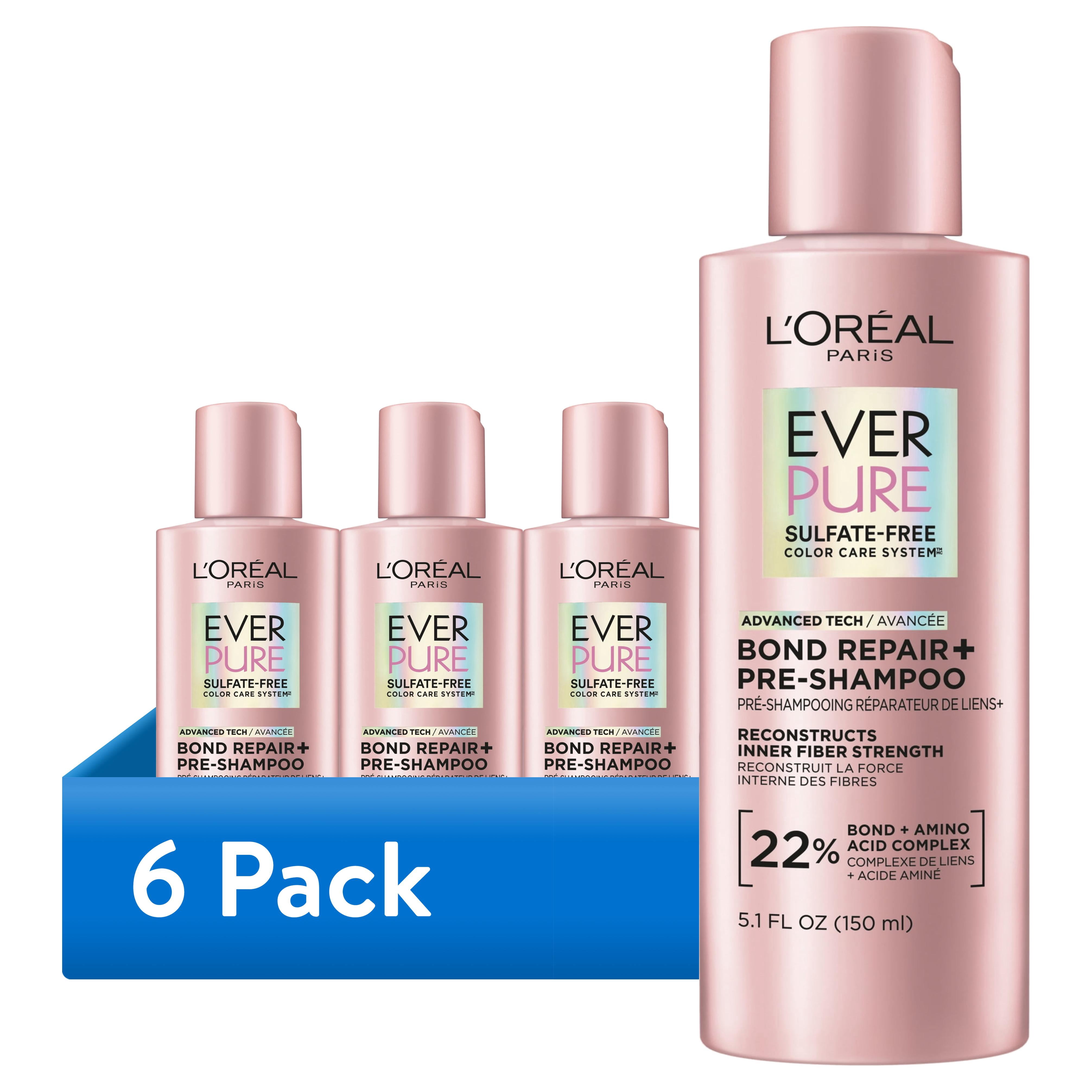(6 pack) L'Oreal Paris EverPure Sulfate Free Bond Repair Pre Shampoo Treatment, for All Hair Types, 5.1 fl oz
