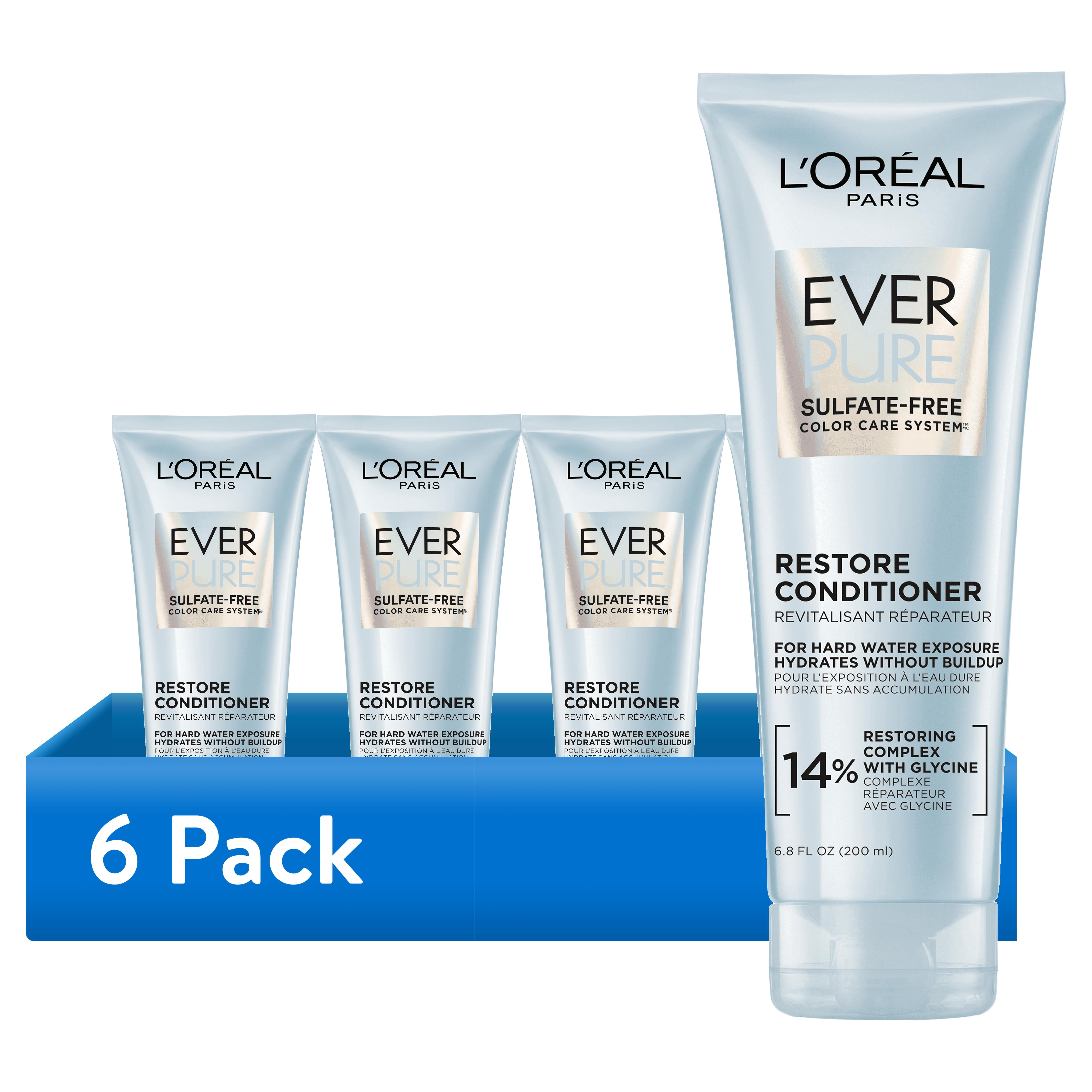 (6 pack) L'Oreal Paris EverPure Sulfate Free Restoring Conditioner with Antioxidants, Squeeze, 6.8 fl oz