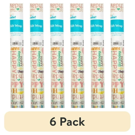 (6 pack) Multicolor Let’s Party Gift Wrap, 30" x 60", by Way To Celebrate