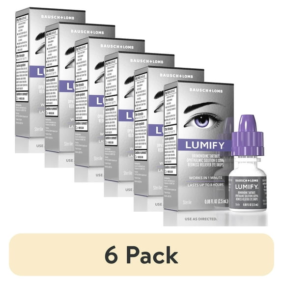 (6 pack) LUMIFY Eye Drops for Redness Relief and Whiter and Brighter Looking Eyes, .08 fl oz (2.5 ml)