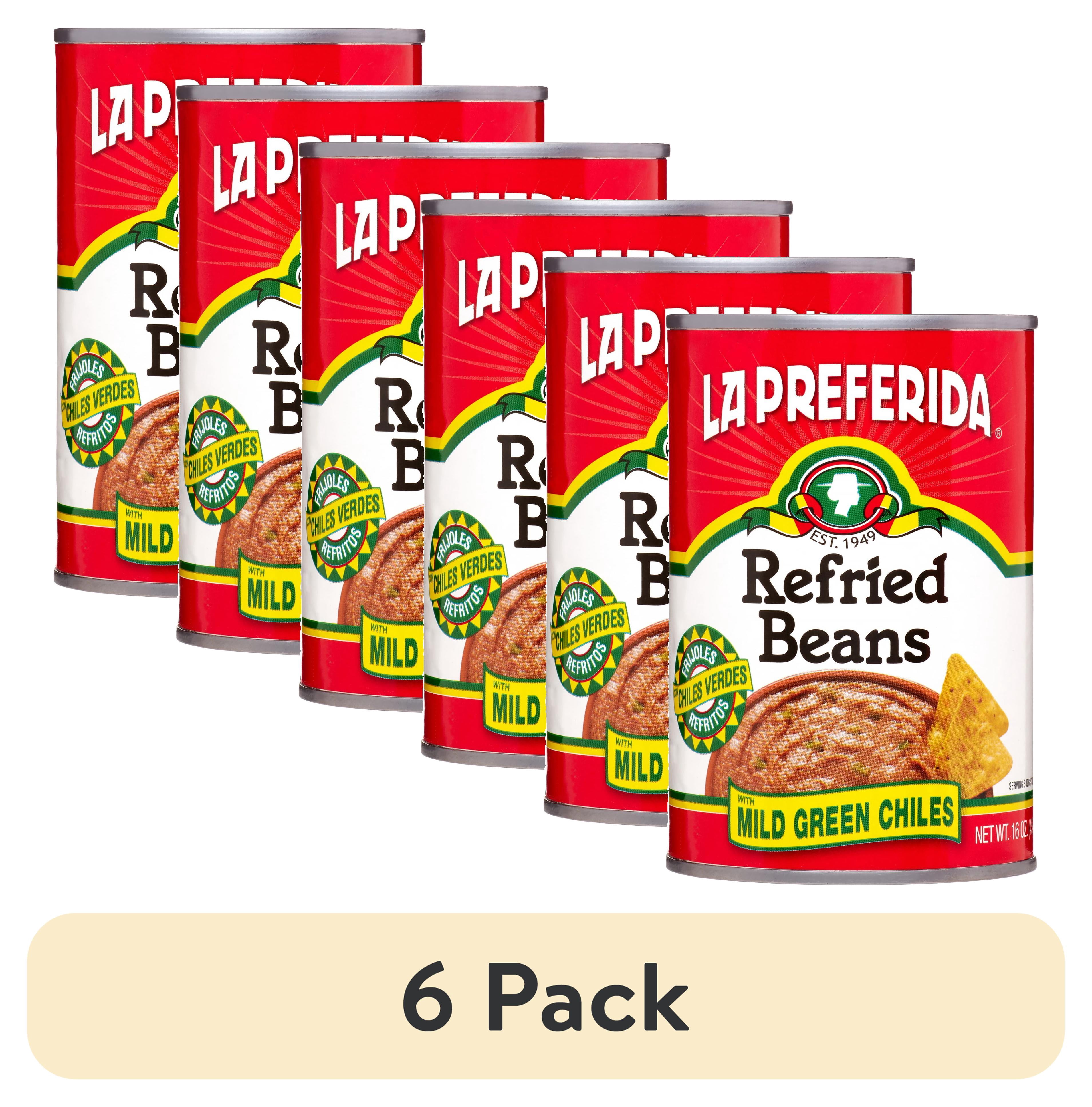 (6 pack) La Preferida Refried Beans with Mild Green Chiles, 16 oz