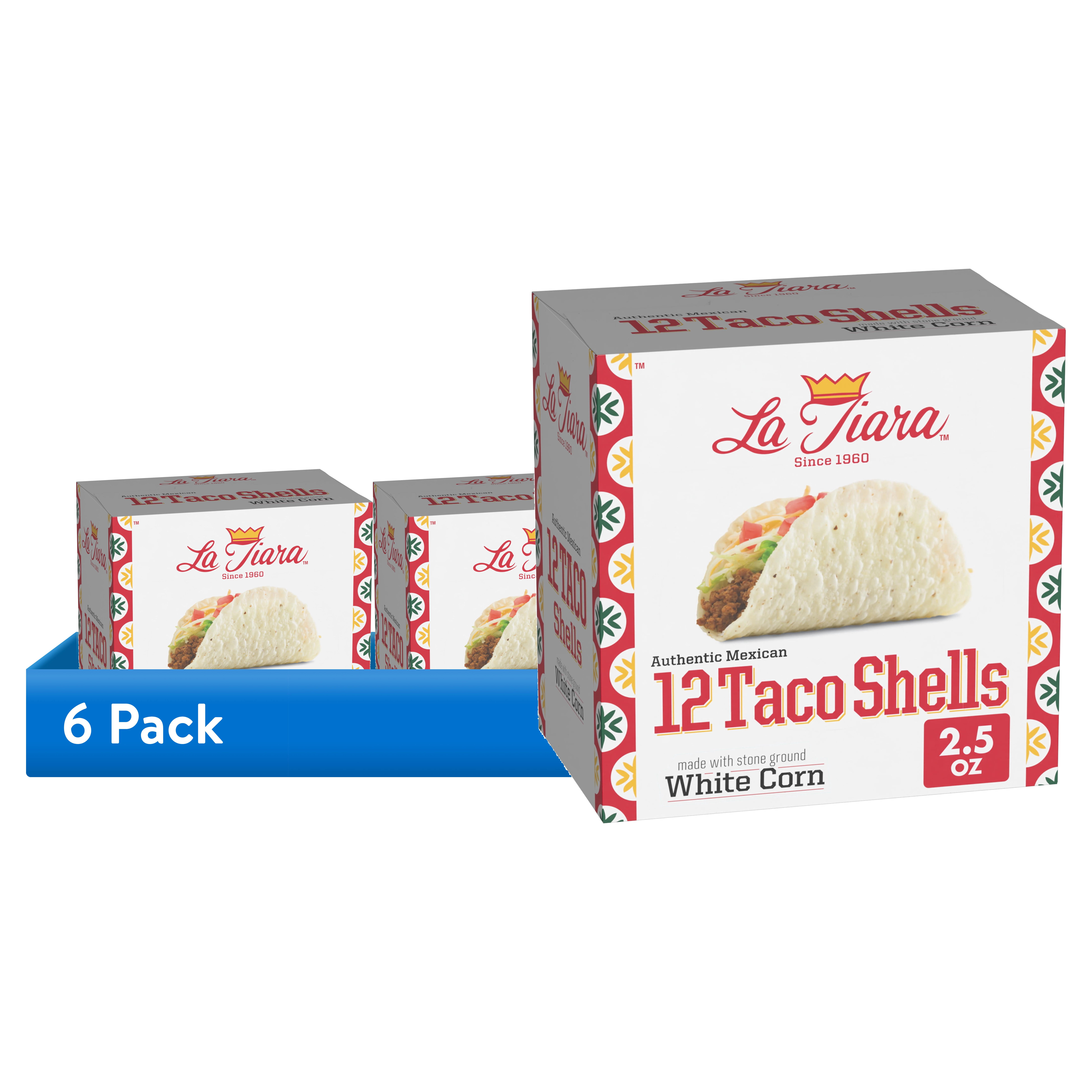 (6 pack) La Tiara Authentic Mexican White Corn Taco Shells, Meal Prep, 12 Count, 2.5 oz
