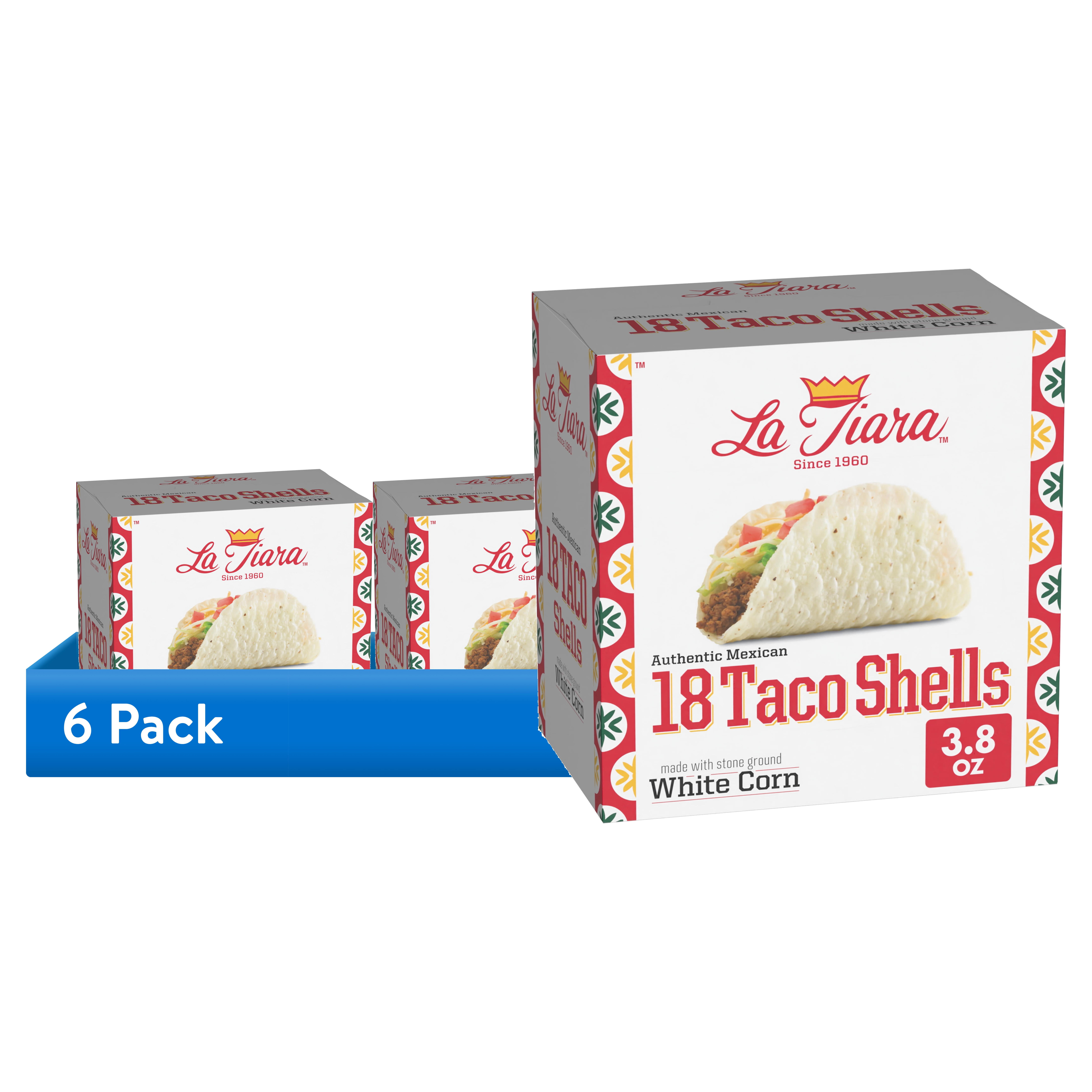 (6 pack) La Tiara Authentic Mexican White Corn Taco Shells, Meal Prep, 18 Count, 3.8 oz