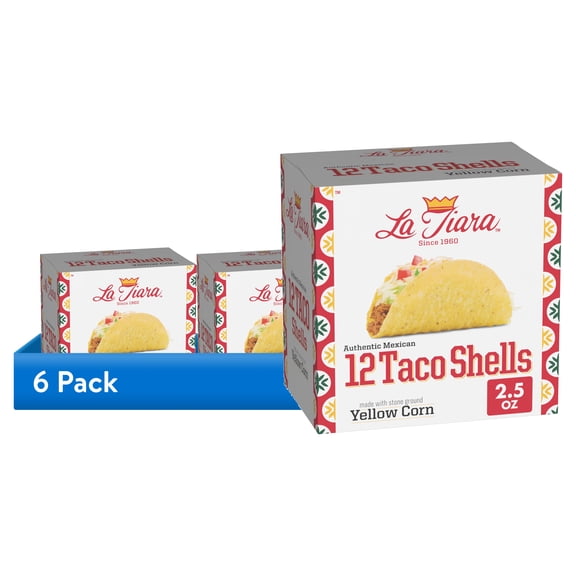 (6 pack) La Tiara Authentic Mexican Yellow Corn Taco Shells, Meal Prep, 12 Count, 2.5 oz