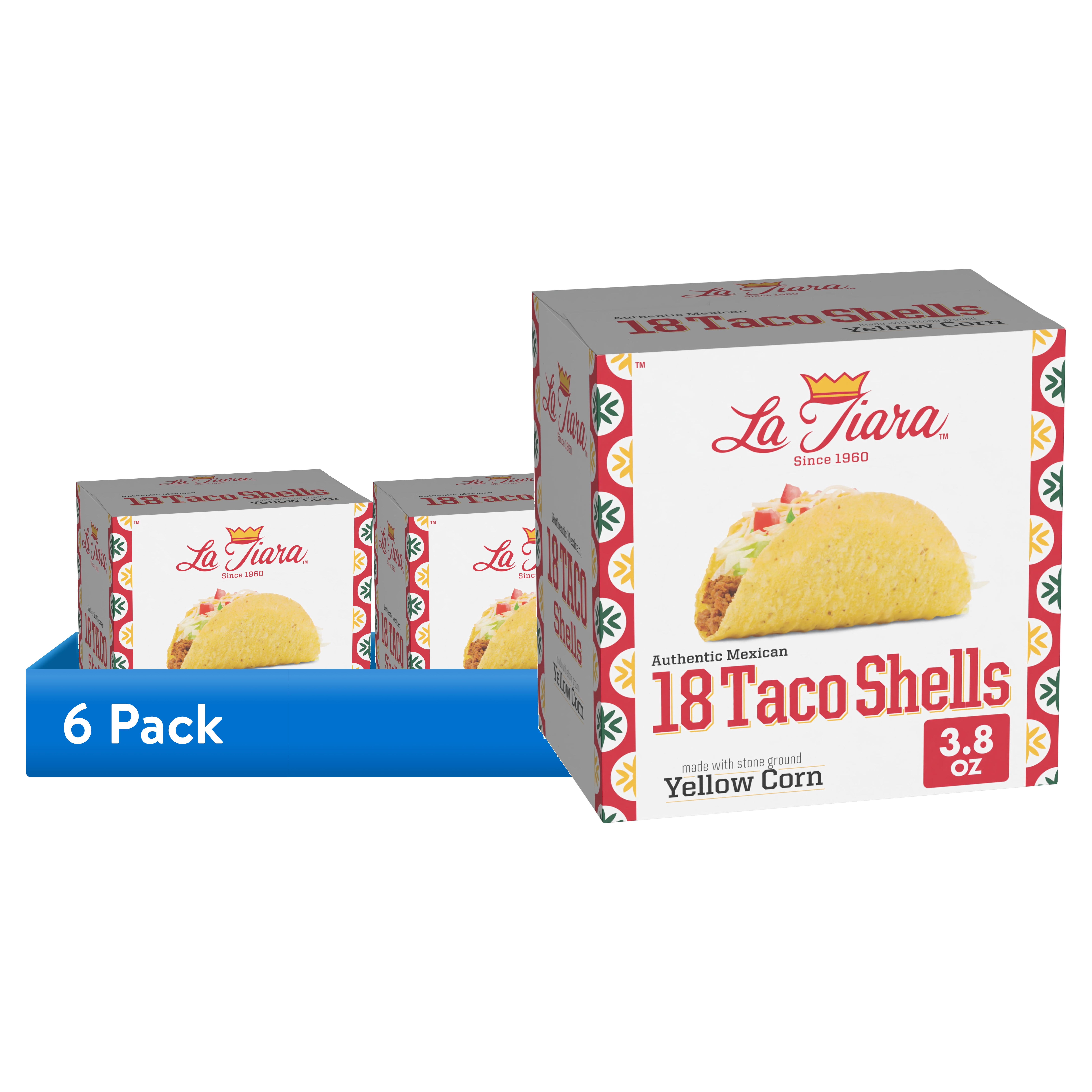 (6 pack) La Tiara Authentic Mexican Yellow Corn Taco Shells, Meal Prep, 18 Count, 3.8 oz